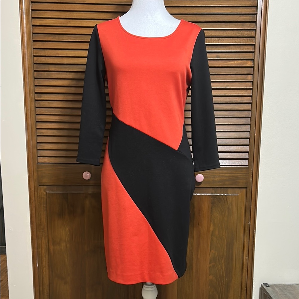 The Limited Asymmetrical Red and Black Sheath 3/4 Sleeve Career Dress Size S